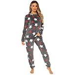 Style It Up Womens Ladies Star Print Warm Pyjama Cosy Soft Fleece Nightwear Loungewear PJ, (Charcoal, 16-18)