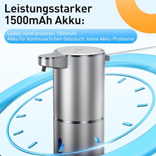 Fantictas Automatischer Schaumseifenspender, berührungsfreier Wandmontierter Handspender, 3-stufig einstellbar, elektrischer Seifenspender mit Infrarot-Bewegungssensor für Badezimmer, Küche,silbern