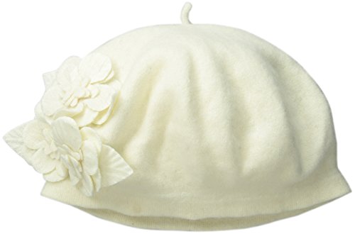 San Diego Hat Company Women's Wool Beret Hat with Self Flowers, Ivory, One Size