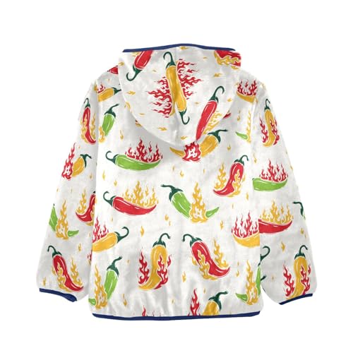 Red Chili Pepper with Fire Flames Girls Fleece Jacket Girls Fall Jacket Girls Zip Up Hoodie Girls Sherpa Jacket 2-10T2