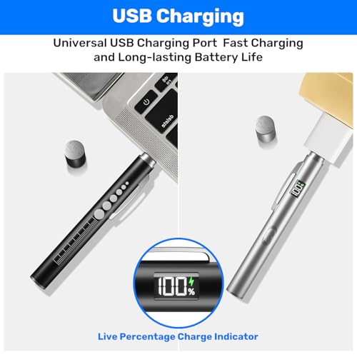 BlueYu Diagnostikleuchte Pupillenleuchte Medizinische, 2er Set USB-Aufladbare Stiftlampe mit 2 Lichtmodi & Pupillenlineal, Professionelle LED-Stiftlampe für Ärzte und Krankenschwestern mit Taschenclip