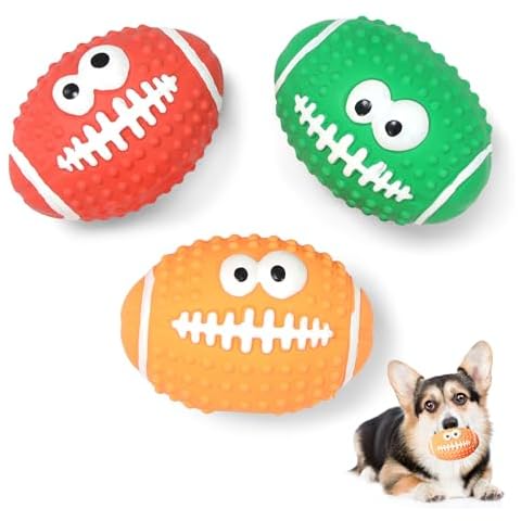 BRMDT Squeaky Football Dog Toys, 3.6 inch Interactive Rubber Dog Training Balls, Squeaky Rugby Balls Chew Toys for Medium/Large Dogs Cover