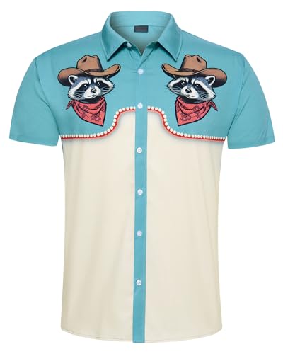 Fanient Mens Button Down Shirts Western Dress Shirt for Men Cool Holiday Clothes for Outdoor Music Festival L