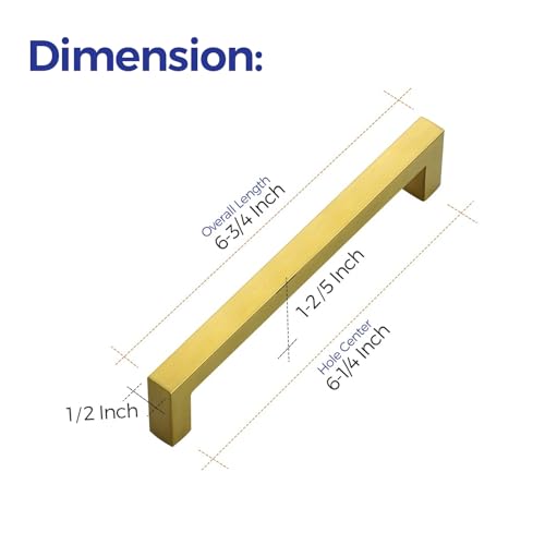 Image of Ravinte 30 Pack 6-1 /4 Inch Square Cabinet Handles - Brushed Brass Pulls, Stainless Steel Drawer Pulls, Kitchen Hardware