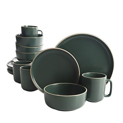 Gibson Home Zuma 16 Piece Round Kitchen Dinnerware Set, Dishes, Plates, Bowls, Mugs, Service for 4, Matte Stoneware, Green by Gibson Home - Used condition - US$38.89