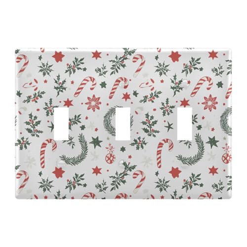 Light Switch Cover Christmas Candy Canes Wall Plates for Electrical Outlets 3 Gang 202b7036
