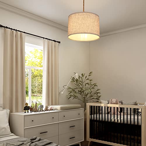 Edishine 2 Pack Plug In Pendant Light, Hanging Light With 15Ft Hemp Rope Cord, Beige Linen Shade, On/Off Switch, Pendant Light Fixtures For Bedroom, Living Room, Kitchen, Dining Table #TOP6