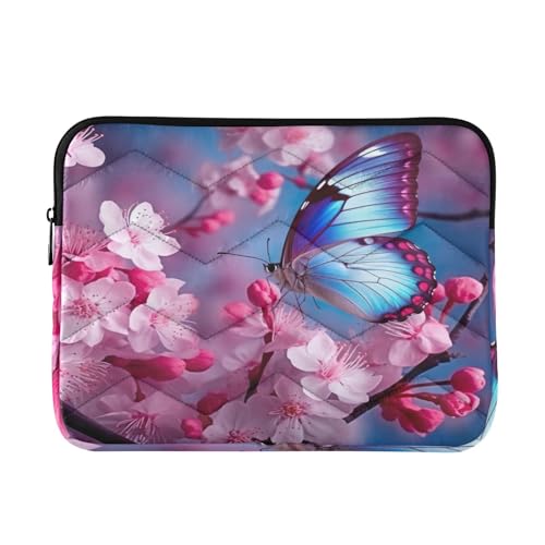 Funda para portátil 13-14 pulg azul con mariposas y flores