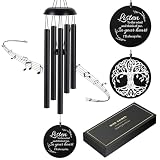 Sympathy Wind Chimes for Loss of Loved One, Memorial Windchimes for Lost Father Mother, Remembrance Bereavement Gift with Card, in Memory of Dad Mom Metal Funeral Decor for Garden Outdoor (39“ Black)