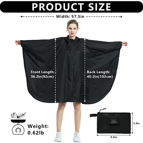 Waterproof Rain Poncho for Women -Lightweight Windproof Hooded Raincoat Reusable Rainwear for Hiking, Camping,Riding2