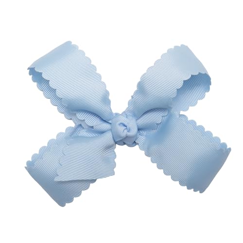 Nœud gros-grain festonné fille avec pince cheveux bleu 12cm
