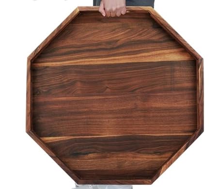 Grande planche de service en bois 55 cm diagonale hexagonale | Plateau idéal pour le fromage, les collations et les décorations. Plateau de rangement stable adapté pour les repas de
