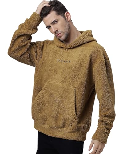 Image of BE SAVAGE Sherpa Fabric Long Sleeves with Pocket Hooded Neck Baggy Woolen Savage Print Hoodie's for Men's