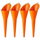 LIKENNY オイル漏斗 車 バイク オイルファネル ロングネック 多機能プラスチック製 耐久性 ガソリン 燃料 エンジンオイル 水 その他の液体用 車給油ロング漏斗 4個入り（オレンジ）