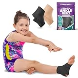 BraceAbility Elastic Ankle Support Brace - Youth Slip on Foot and Ankle Compression Sleeve for Gymnastics, Dance, Kids, Sports, Running, and Sprained Ankle Swelling for Boys and Girls (S - Black)