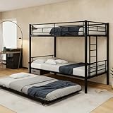 AVGVLIJ Twin Over Twin Metal Bunk Bed with Trundle｜Convertible Bed Frame with Safety Guardrails & Ladder｜Sturdy, Space-Saving Design, No Box Spring Needed (Black)