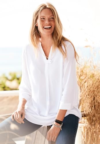 Woman Within Plus Size Rayon 7-Day Three-Quarter Sleeve Tab-Front Tunic4