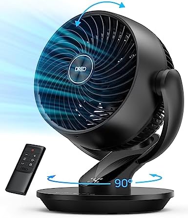 Dreo Table Fans for Home Bedroom, 9 Inch Quiet Oscillating Floor Fan with Remote, Air Circulator Fan for Whole Room, 70ft Powerful Airflow, 120° Adjustable Tilt, 4 Speeds, 8H Timer