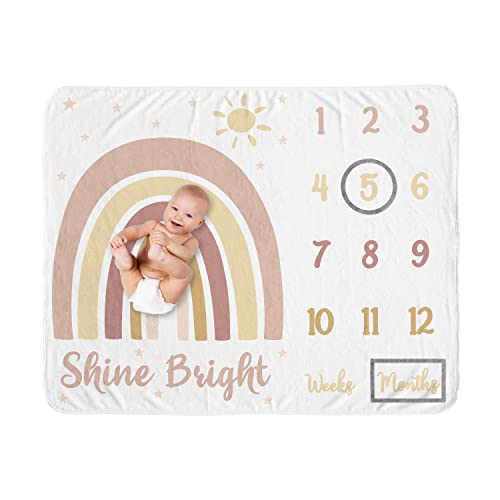 Image of Sweet Jojo Designs Boho Rainbow Girl Milestone Blanket Monthly Newborn First Year Growth Mat Baby Shower Memory Keepsake - Blush Pink Dusty Rose Gold Yellow Mauve Taupe Beige Tan Bohemian Celestial