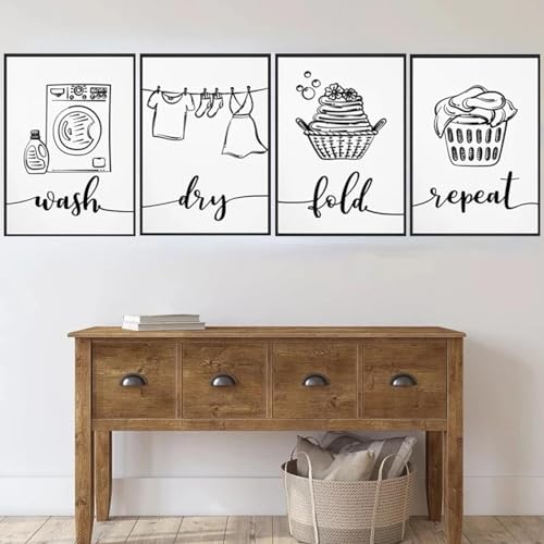 Affiches et impressions photos d'art mural pour buanderie moderne lot de 4 toiles 20x30 cm