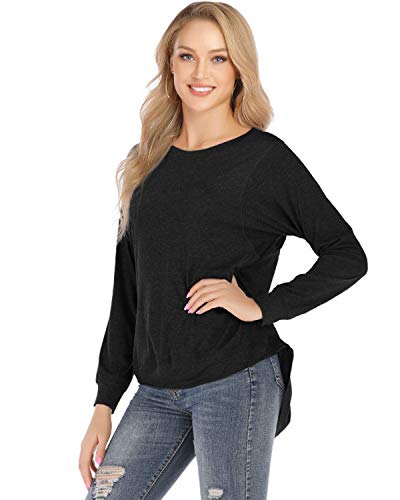 Women's Color Block Crew Neck Tunic Tops Casual Long Sleeve Pullover Shirt Blouse Red