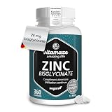 Zinc Bisglycinate 25 mg - Acné, Peau et Système immunitaire - 360 Comprimés pour 1 An - Vegan et Hautement Biodisponible - Complément Alimentaire Vegan Sans Additifs - fabriqué en Allemagne