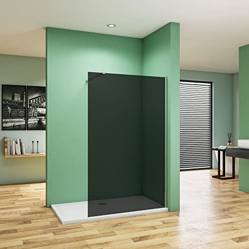 100x200CM BARRA DE SOPORTE 140 CM MAMPARA DE DUCHA PUERTA FRONTAL FIJA CRISTAL 8 MM GRIS ANTICAL EASY CLEAN SEMITRANSPARENTE