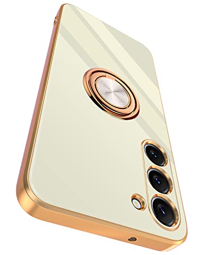 Dinick Compatible for Samsung Galaxy S23 Case with Ring Holder Kickstand [with Magnetic] Soft TPU Shockproof Electroplated Protective Phone Case for Galaxy S23 5G White