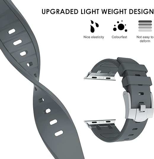 Image of Compatible Apple Ultra Watch Band 49mm 45mm 44mm 42mm Liquid Silicone Design Strap with Stainless Steel Adapter for iWatch SE Series 9 8 7 6 5 4 3 2 and Ultra for Men and Women