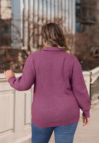Image of TIYOMI Women Plus Size Tops Long Sleeves Mock Neck Sweaters Knit Pullover Sweater Adjustable Zipper Fall Autumn Winter Shirt