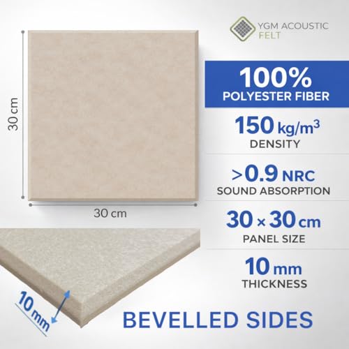 Image of YGM Acoustic Foams Luxury PET Felt Acoustic Self Adhesive Panels, 10 MM Thick, Sound Absorbing Panels for Wall | Room Noise Reducer & Sound Dampening (Beige, 1x1 Foot - 16 Panels)