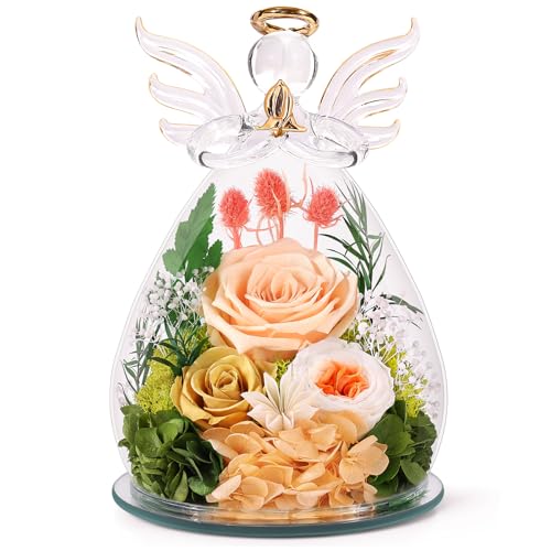 Bessol Gifts for Mom Birthday Flowers for Women Mothers Day Flowers for Delivery Preserved Roses Forever Flower in Glass Angel Figurines Fresh Eternal Rose for Grandma Wife Sister Daughter Friends