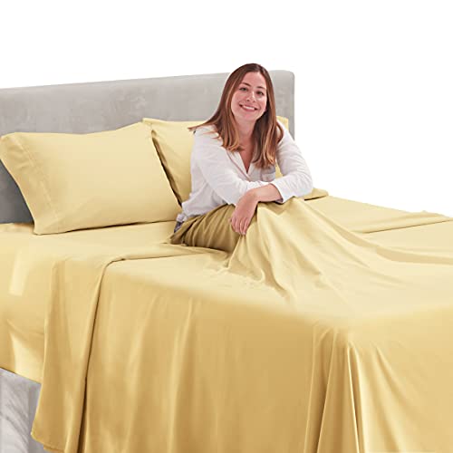 Image of Hearth & Harbor Extra Deep Pocket Twin Sheets Set - 3 Piece Hotel Luxury Bed Sheets Set Fits Up to 24 inch Mattress - Ultra Soft Luxury Bed Sheet Set - Soft & Breathable, Vanilla Yellow