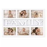 PALUPLUS Cornice multifoto per 6 fotografie di colore Bianco, Misura 48x33 cm, Portafoto da parete con scritta Family, Formato foto 10x15 cm, per cucina, salotto, camera da letto -8695F -1,3