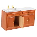 Mini gabinete de madera: con un color simple y una forma realista del gabinete del fregadero de la cocina, se ve hermoso y encantador, tiene un tamaño compacto y un adorno de microescena