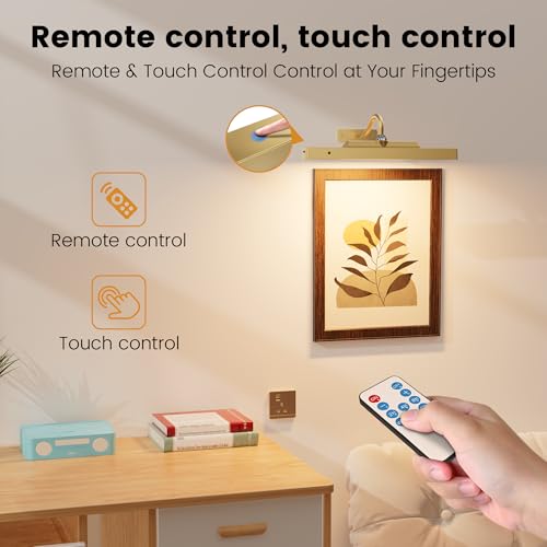 Image of 4 Pack Art Light Set, 12 inch Wireless Battery Picture Lighting, Remote Control Timer 3 Color Temps for Bedroom,Hallway, Museum (Antique Gold)