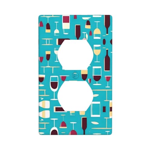 Phayah Placa de pared dúplex con patrón de copas y copas de vino, tamaño estándar, policarbonato termoplástico, tapas de enchufe dobles