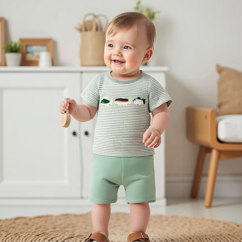 Zukmuk 2pcs Enfants Complet D'été Nouveau-né Manches Courtes Canard Broderie T-shirt et Shorts Ensembles de Vêtements Bébé Ensembles Vêtements Enfants, Vert B, 2-3 ans – vue 2
