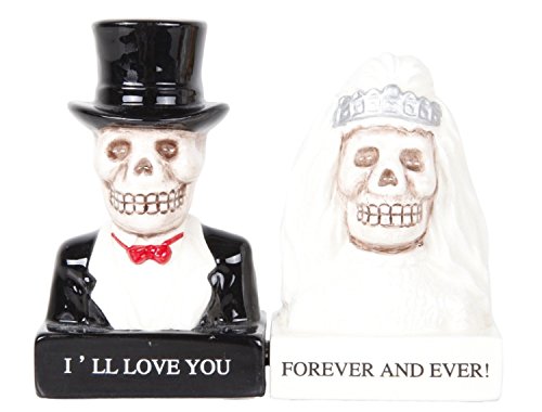 Pacific Giftware Love Never Dies Bride and Groom Day of The Dead Skeleton Couple Magnetic Salt and Pepper Shakers Gift Box Set Ceramic
