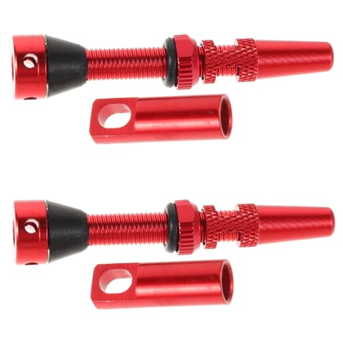 Mipcase set de 2 válvulas tubeless de aleación de aluminio rojas para neumáticos de bicicleta con diseño de orificio lateral para inflado rápido para ciclismo de montaña, carretera y urbano miniatura 1