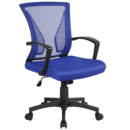 Yaheetech Adjustable Desk Chair Executive Computer Chair with Comfy Lumbar Back Support Arms and Wheels for Home Work or Study Blue