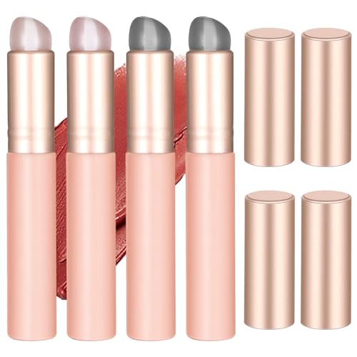 QFGasre 4Pcs Lip Brush for Lipstick Silicone Lip BrushesLip Balm Applicator Gloss Set Professional Make Up Brush Travel Lipstick Beauty Tool with Lid (Pink)