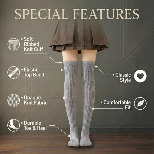 Image of Kraptick Women's Ribbed Thigh High Socks - Soft Stretchable Knit Over the Knee Socks for Winter, Casual & Layered Wear