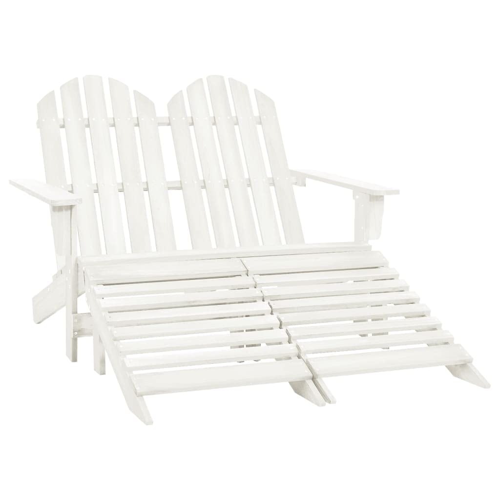 vidaXL Otomana Adirondack de Jardín 2 Plazas Asiento Sillón Oscilante Columpio Patio Terraza Balcón Exterior Tumbona Muebles Blanco Madera de Abeto