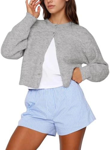 Dokuritu Cardigans for Women Long Sleeve Crew Neck Lightweight Button Down Fall Knit Sweater Cardigan Y2k Open Front Top