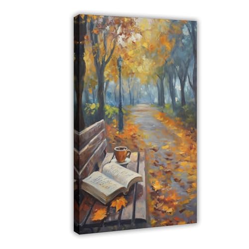 Póster de lienzo con diseño de café y libro, decoración de dormitorio, paisaje, oficina, habitación, regalo, 40 x 60 cm