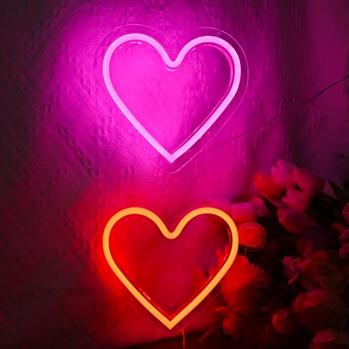 Image of Britrio Pink Heart Neon Sign, Red Heart LED Neon Light Room Decor for Girl Bedroom for Birthday Party Home Wall Decoration Mothers Day Valentine Gifts Battery Operated or USB Powered