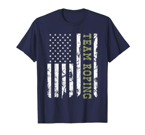 Team Roping Rodeo Vintage American Flag, 4th of July Cowboy T-Shirt, Men, Navy Blue, 4X-Large