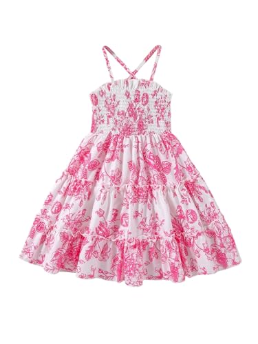 WDIRARA Toddler Girl's Floral Smocked Cami Dress Layered Ruffle Midi Swing Dresses