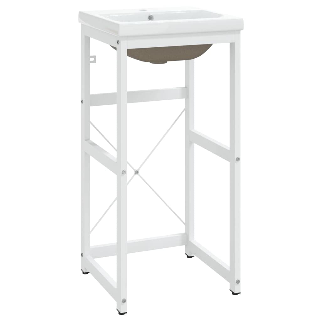 Mueble de lavabo de baño con lavabo empotrado, de hierro blanco, con marco de cerámica, diseño moderno, rebosadero, almacenamiento estable